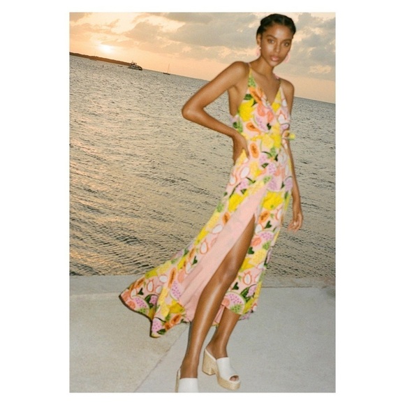 HUTCH x Anthropologie Yellow Fruit Print Hi Low Maxi Wrap Dress XL NWT - Picture 2 of 9